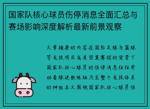 国家队核心球员伤停消息全面汇总与赛场影响深度解析最新前景观察