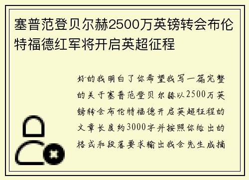 塞普范登贝尔赫2500万英镑转会布伦特福德红军将开启英超征程 塞普范登贝尔赫2500万英镑转会布伦特福德红军将开启英超征程